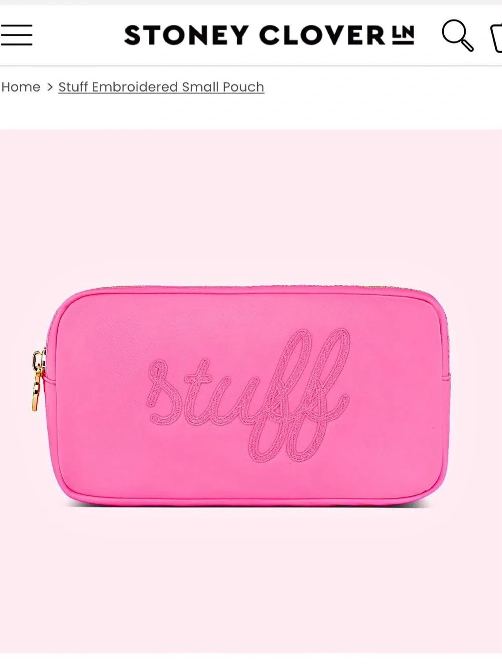 Stoney Clover Lane Pink 'Stuff' Embroidered Small Pouch in Bubblegum